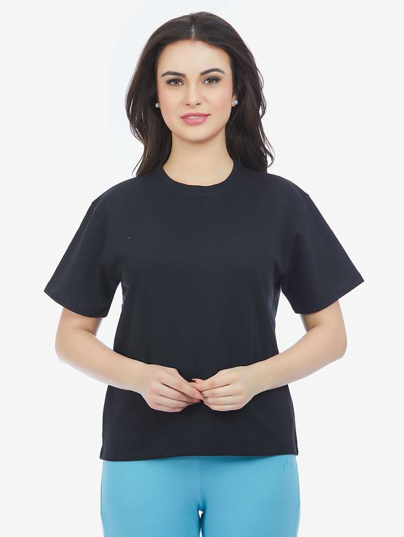 black cotton blend regular tshirt