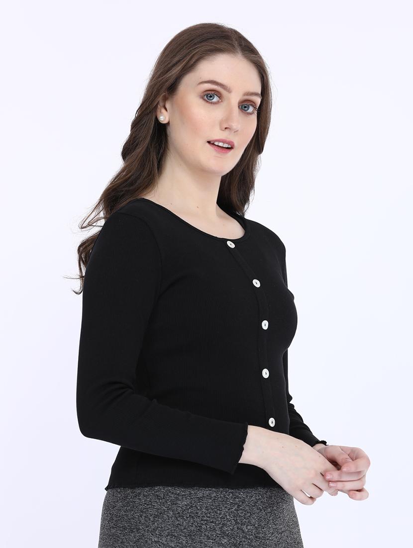 women solid long sleeve t-shirt - 21693630 - Standard Image - 2