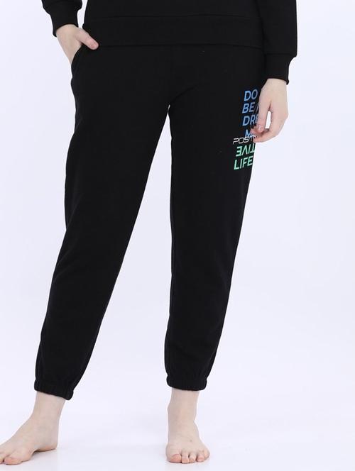 women typography print mid rise joggers - 21693648 - Standard Image - 0