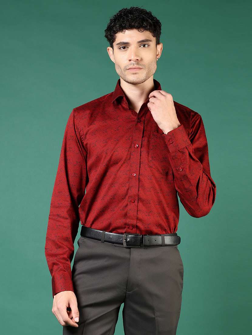 men printed long sleeve regular fit formal shirt