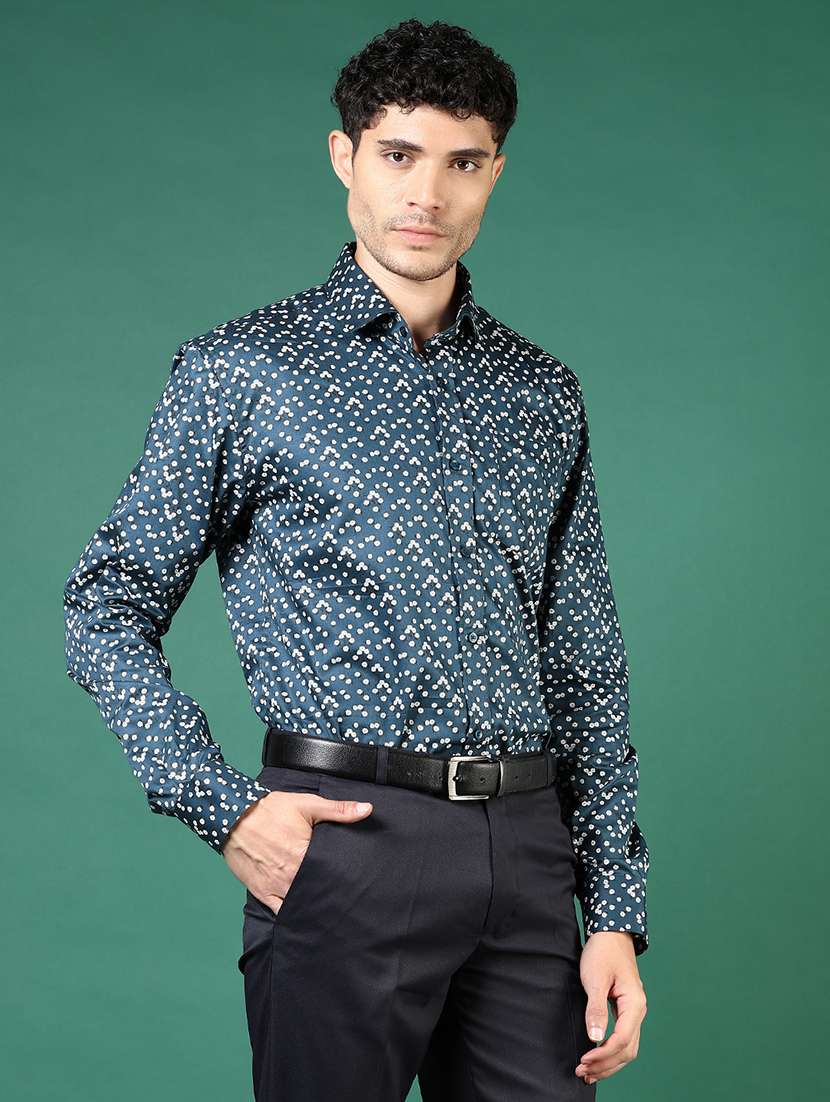 mem printed collared long sleeve casual shirt - 21693729 -  Standard Image - 2