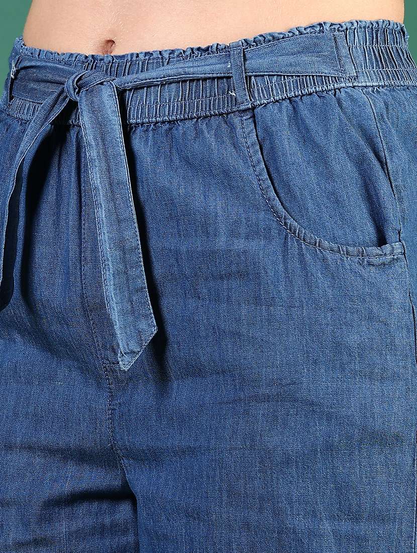 women blue solid mid rise denim trouser - 21693752 - Standard Image - 2