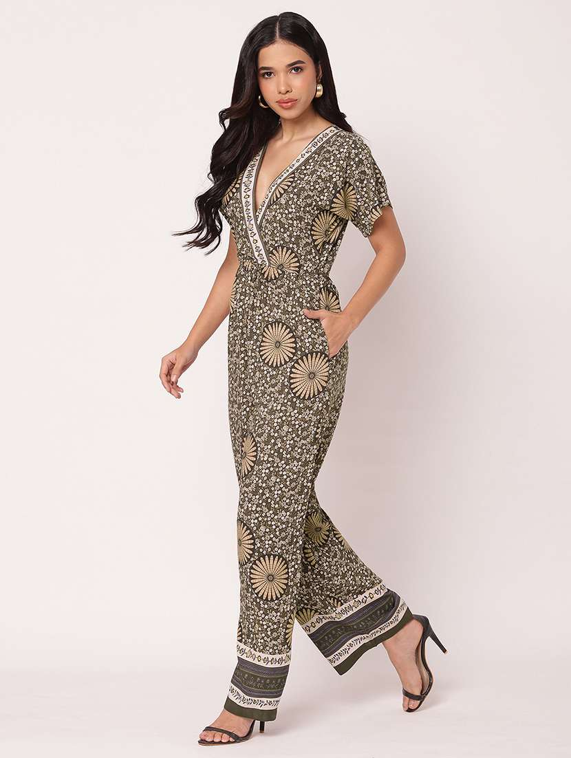 women floral printed v neck full leg jumpsuit - 21693979 - Standard Image - 2