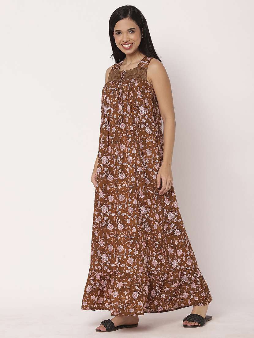 women floral printed sleeveless nighty - 21693983 -  Standard Image - 2