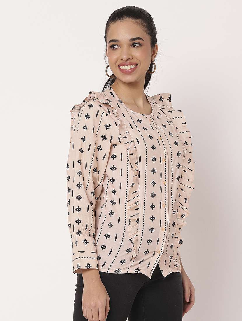 women printed round neck shirt top - 21693984 -  Standard Image - 2