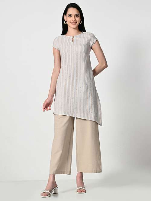 women stripes short sleeve asymmetric kurti - 21693985 - Standard Image - 0