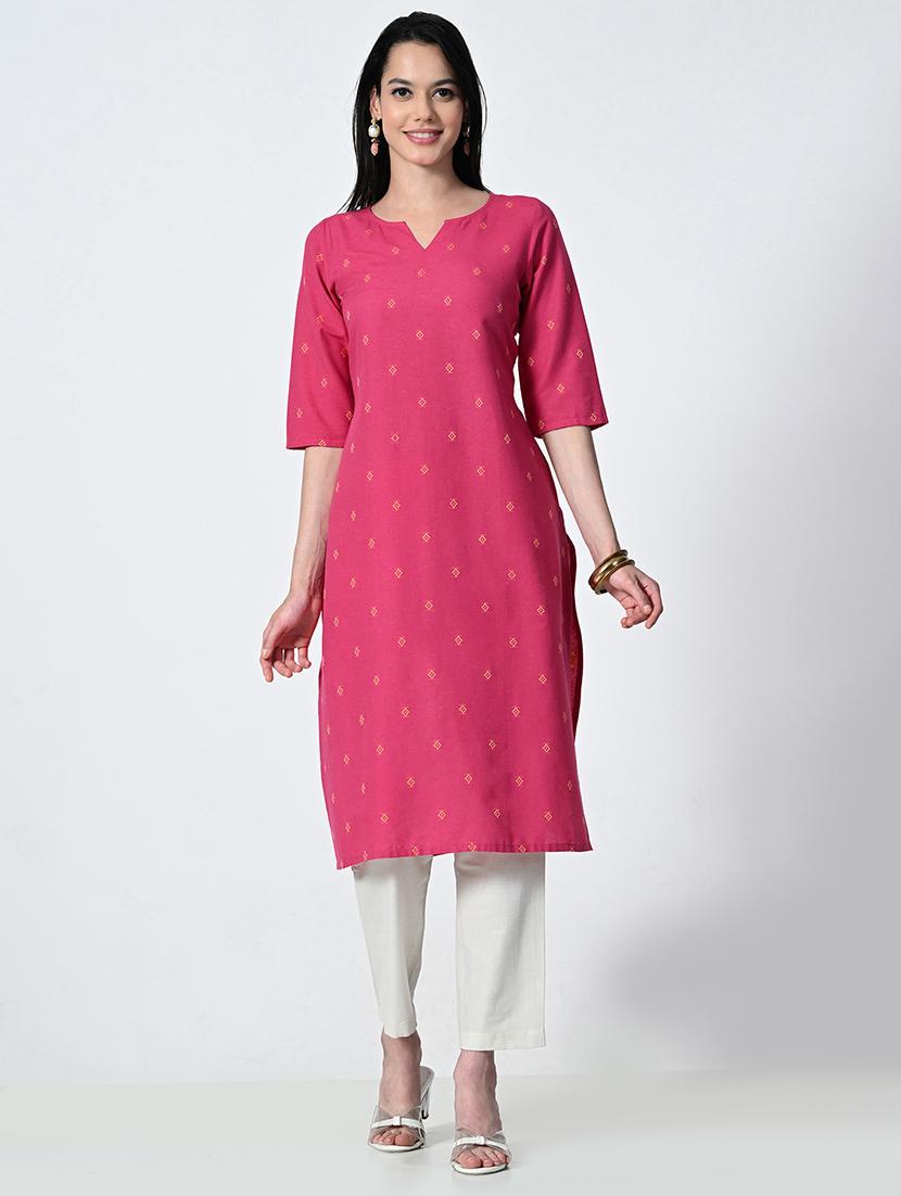 women printed elbow sleeve straight kurta - 21693988 - Zoom Image - 0