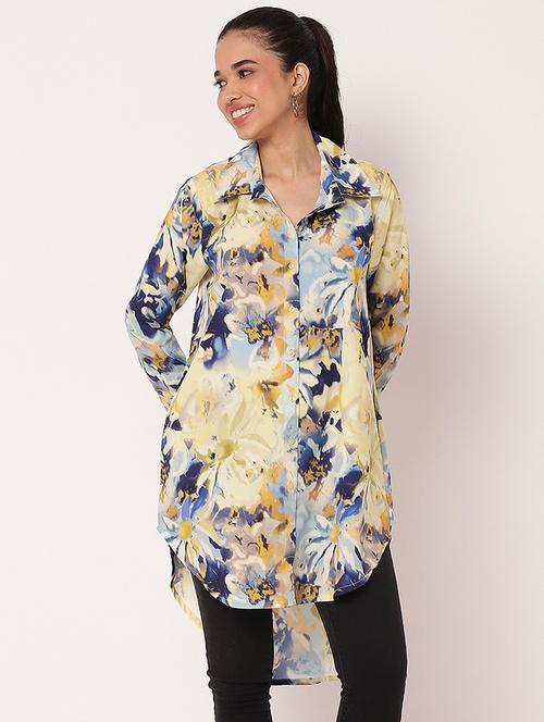 women printed long sleeve high-low shirt - 21694001 -  Standard Image - 0