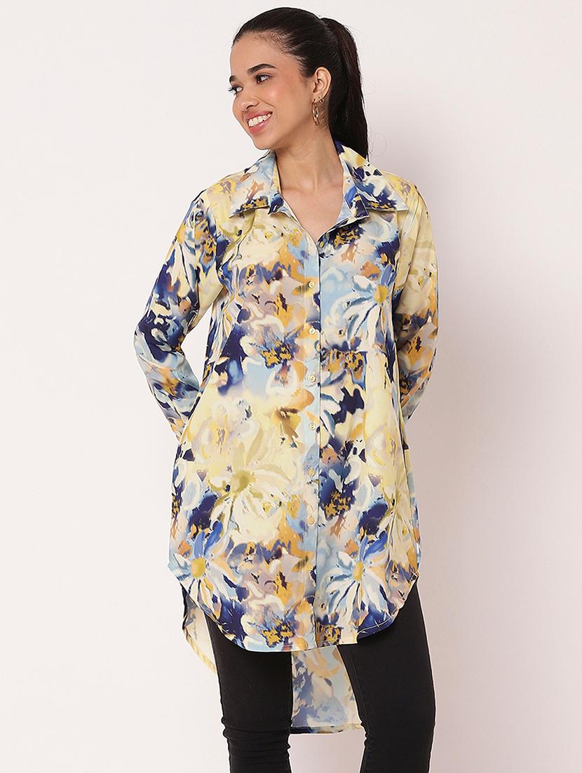 women printed long sleeve high-low shirt - 21694001 -  Zoom Image - 0