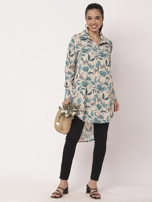 women printed long sleeve high-low shirt - 21694002 -  Standard Image - 0