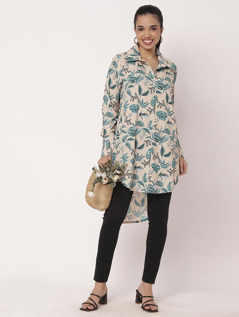 women printed long sleeve high-low shirt - 21694002 -  Zoom Image - 0