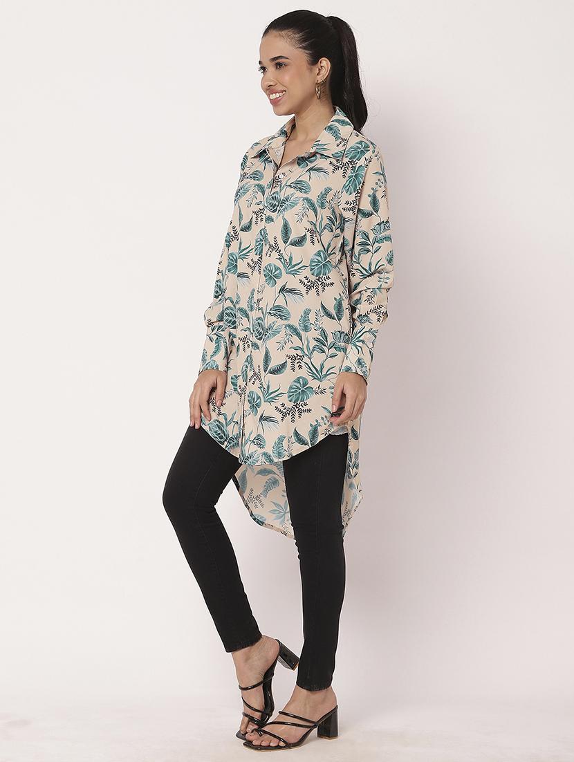 women printed long sleeve high-low shirt - 21694002 - Standard Image - 2