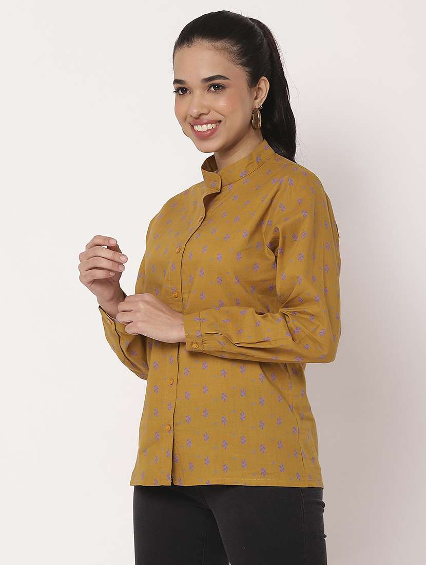 women mustard printed long sleeve regular shirt - 21694004 - Standard Image - 2