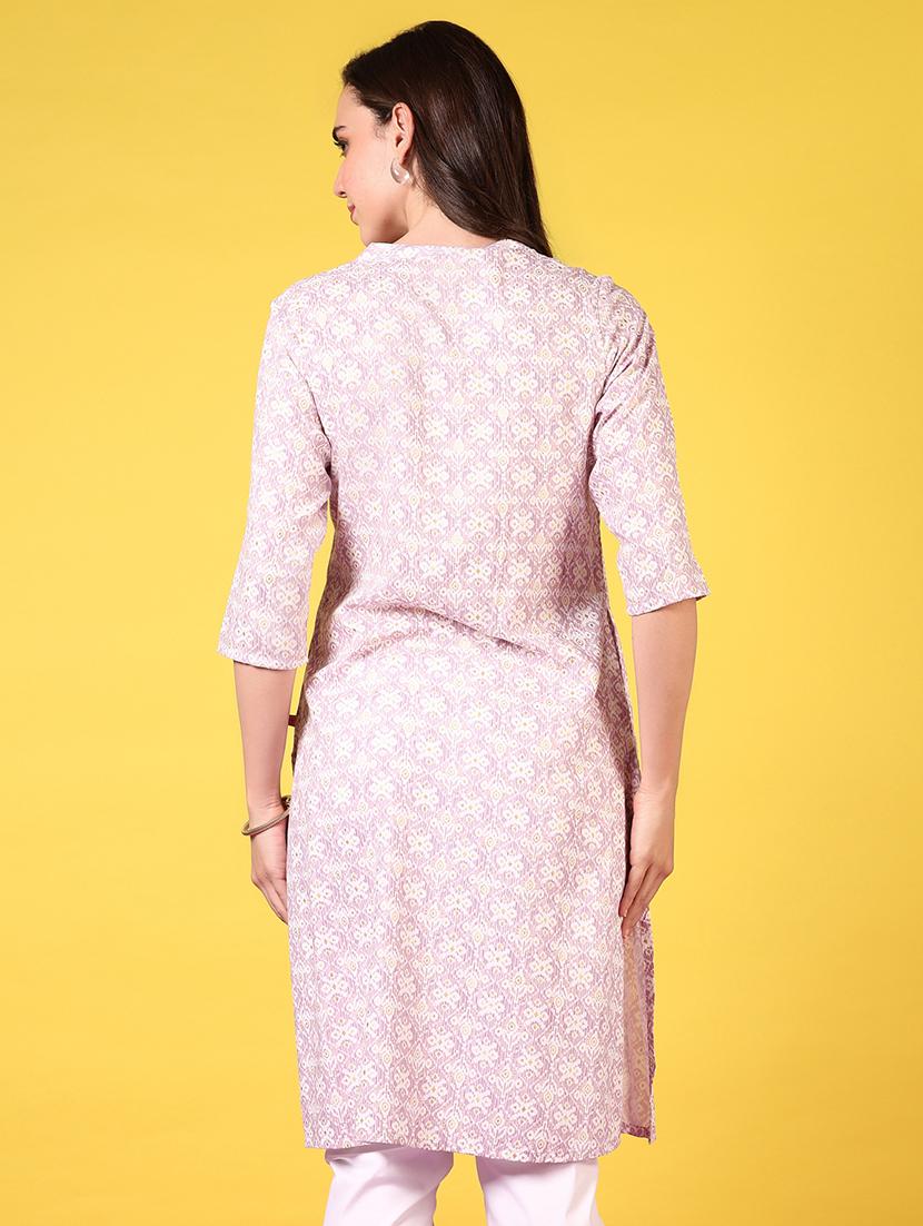 women mandarin neck printed straight kurta - 21694243 - Standard Image - 2
