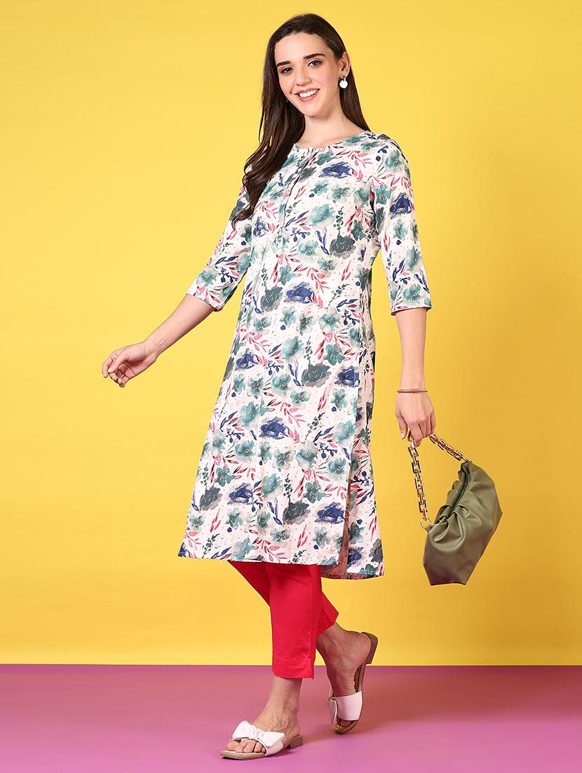women round neck printed straight kurta - 21694249 - Standard Image - 2