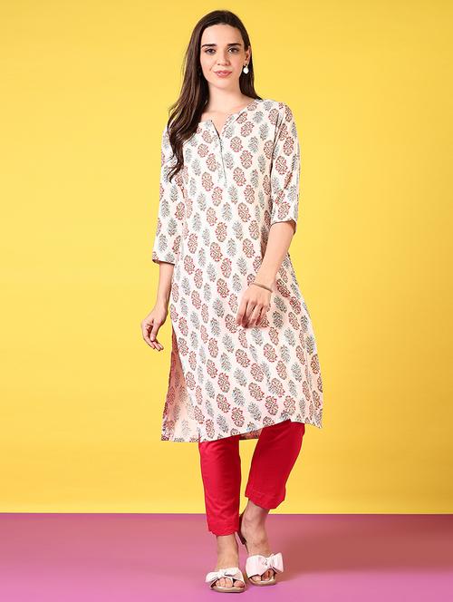 women notch neck printed straight kurta - 21694251 -  Standard Image - 0