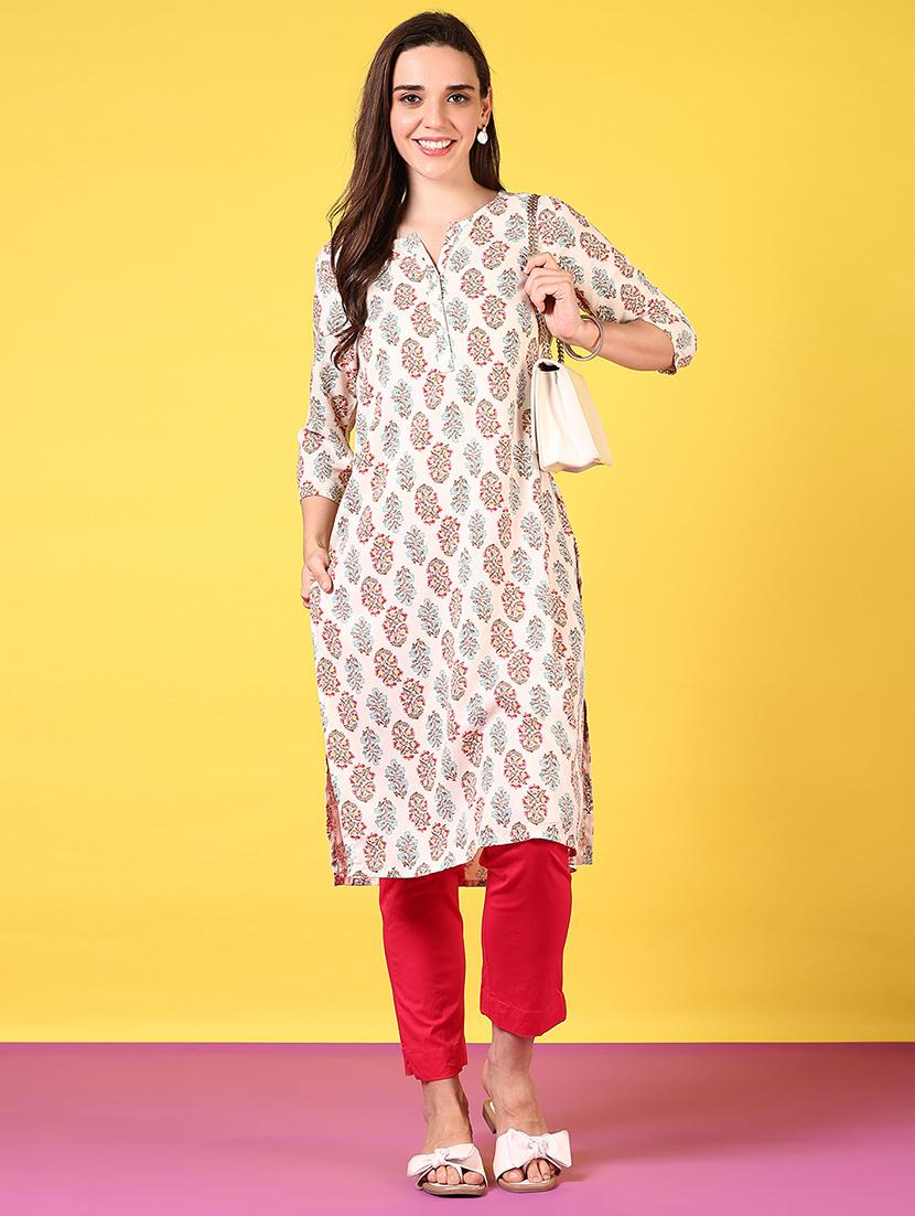 women notch neck printed straight kurta - 21694251 - Standard Image - 2