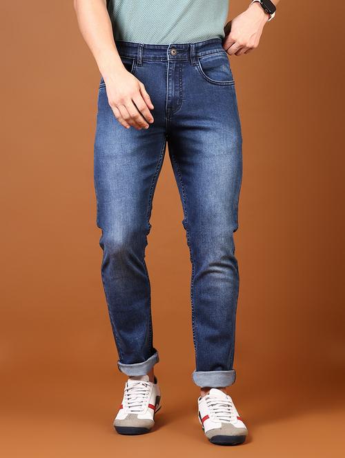 men blue washed mid rise slim fit denim jean - 21694294 - Standard Image - 0