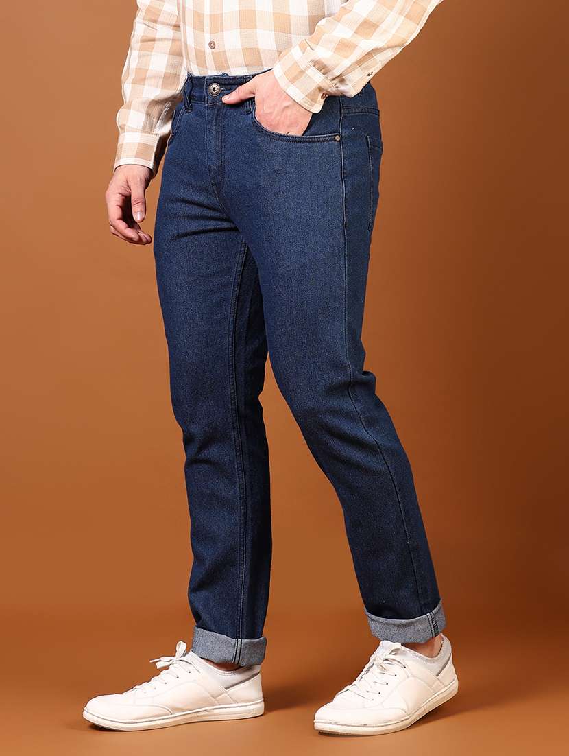 men blue plain mid rise slim fit denim jean - 21694295 -  Standard Image - 2