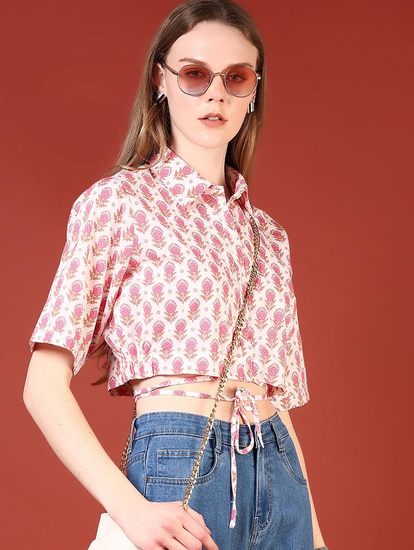 women floral printed collared crop shirt - 21694297 - Zoom Image - 0