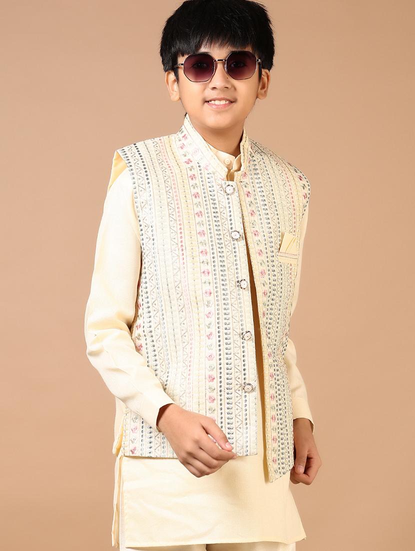 boys solid kurta pyjama with embroidered jacket - 21694313 -  Zoom Image - 0