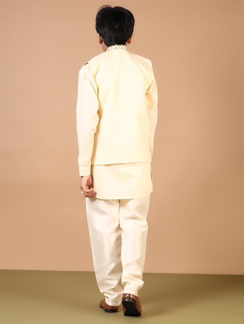 boys solid kurta pyjama with embroidered jacket - 21694313 - Standard Image - 2