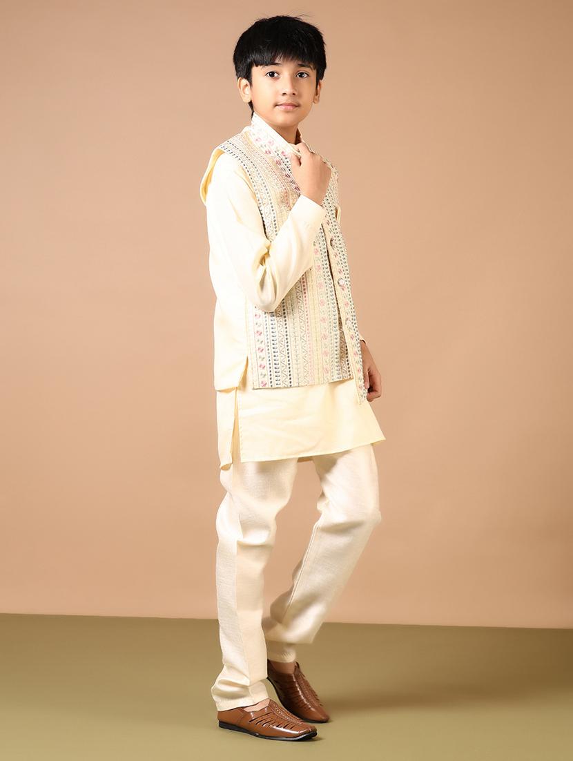 boys solid kurta pyjama with embroidered jacket - 21694313 - Standard Image - 7