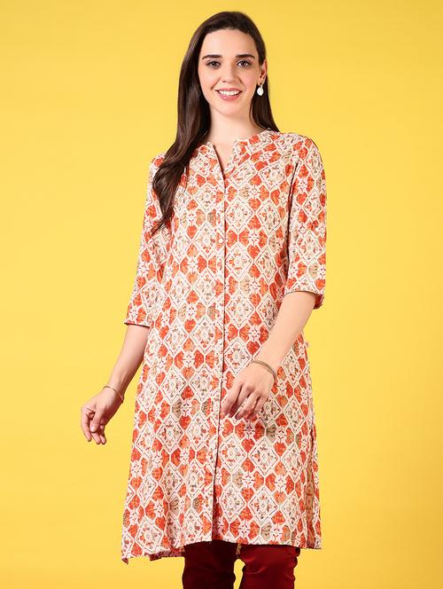 women mandarin neck printed a-line kurta - 21694644 -  Standard Image - 0
