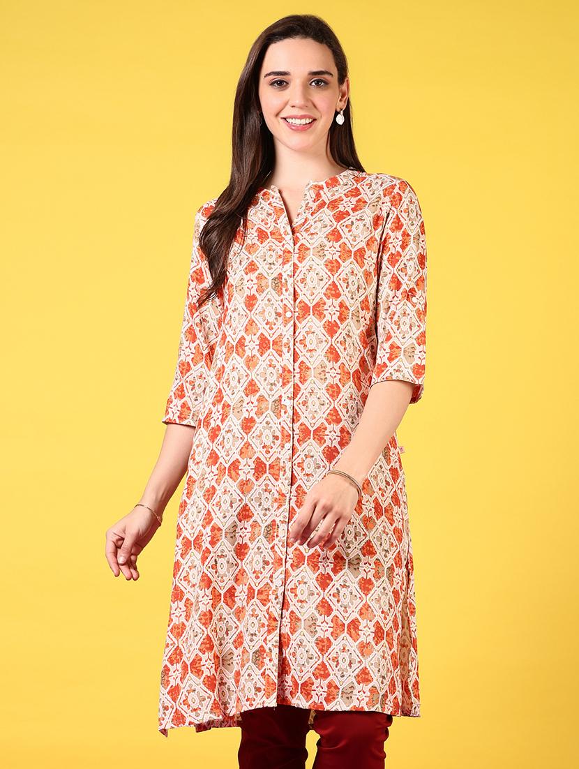 women mandarin neck printed a-line kurta - 21694644 -  Zoom Image - 0