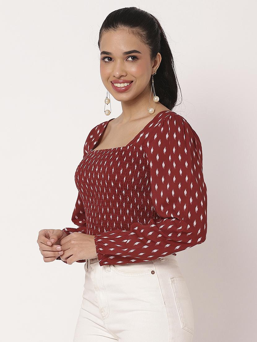women printed bishop sleeve crop top - 21694658 - Standard Image - 2