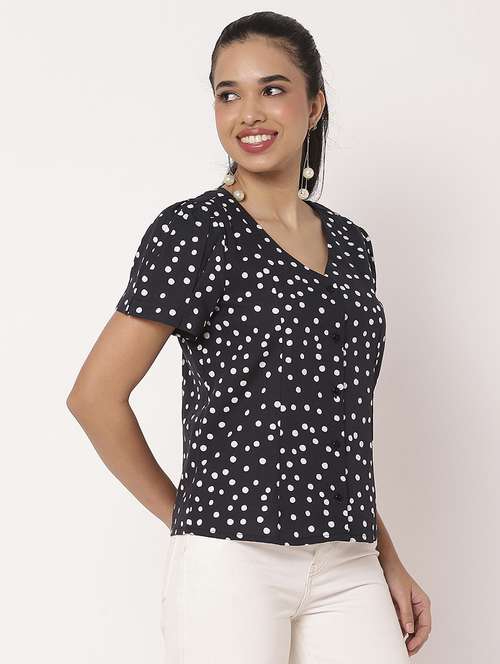 women polka dots printed v neck shirt top - 21694659 -  Standard Image - 0