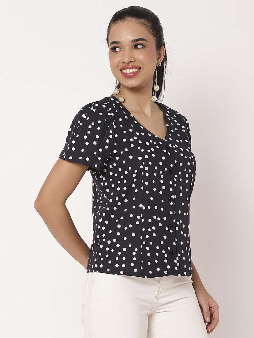 women polka dots printed v neck shirt top - 21694659 -  Zoom Image - 0