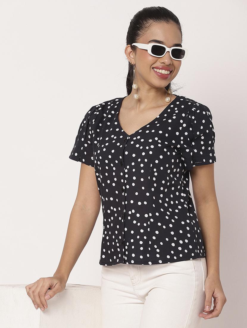 women polka dots printed v neck shirt top - 21694659 - Standard Image - 2