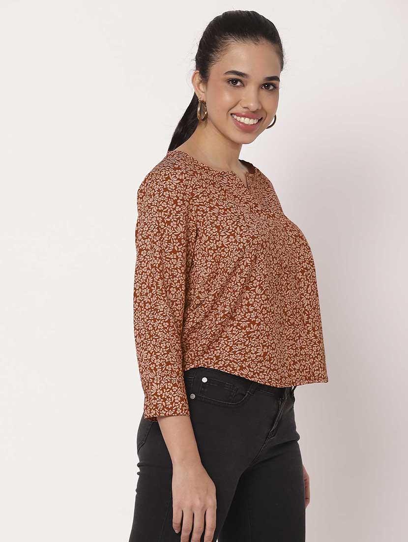 women floral printed notch neck regular top - 21694663 - Standard Image - 2