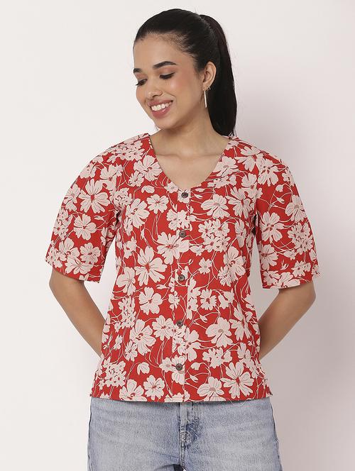 women floral printed v neck shirt top - 21694669 -  Standard Image - 0