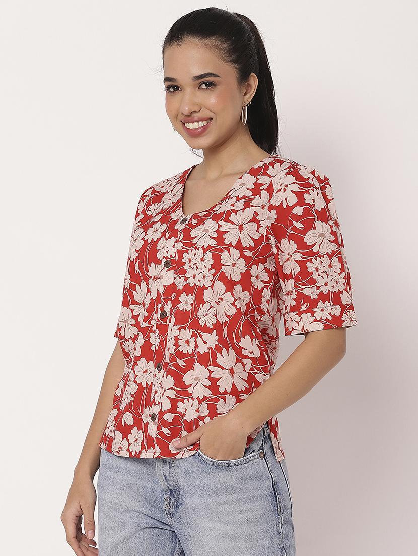 women floral printed v neck shirt top - 21694669 - Standard Image - 2