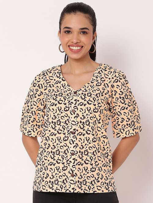 women animal printed v neck shirt top - 21694670 - Standard Image - 0