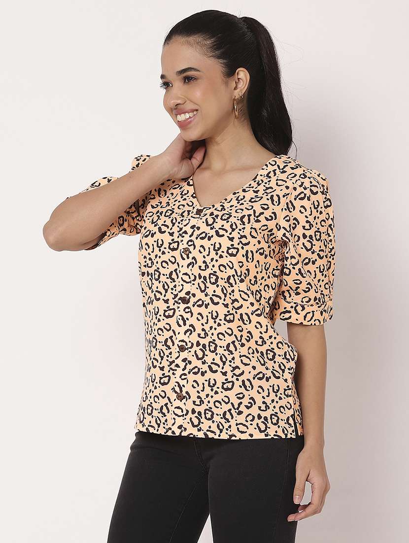 women animal printed v neck shirt top - 21694670 - Standard Image - 2