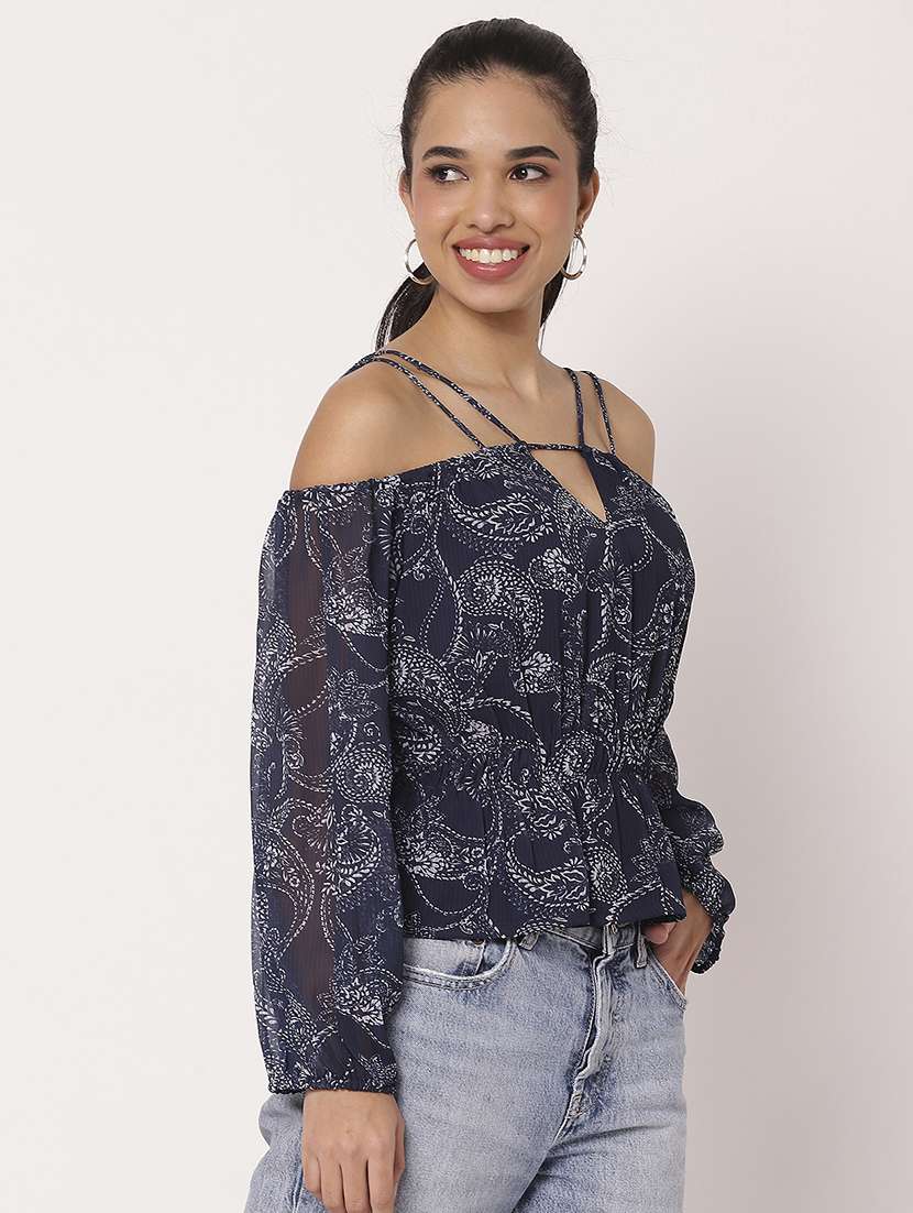 women paisley printed off shoulder neck peplum top - 21694673 -  Standard Image - 2