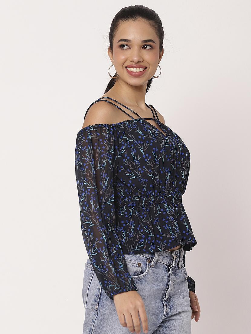 women printed off shoulder neck peplum top - 21694674 - Standard Image - 2