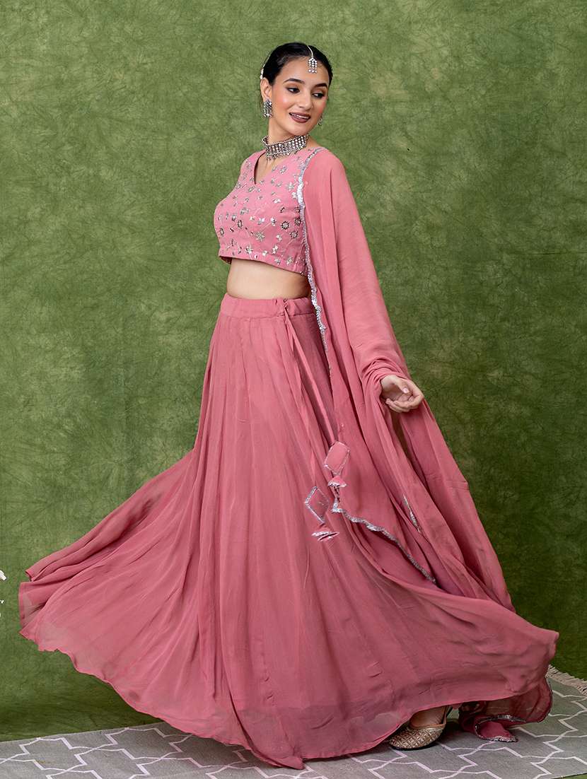 Women Solid Flared Lehenga Choli With Dupatta