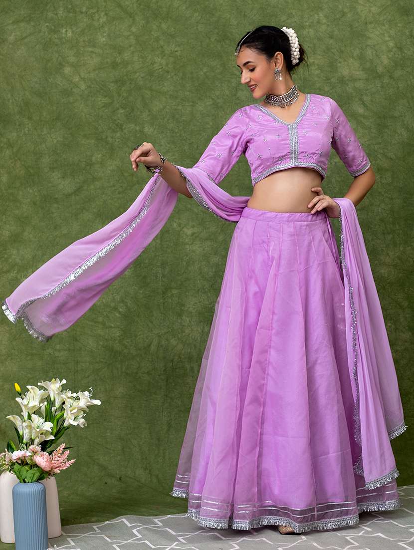 Women Solid Flared Lehenga Choli With Dupatta