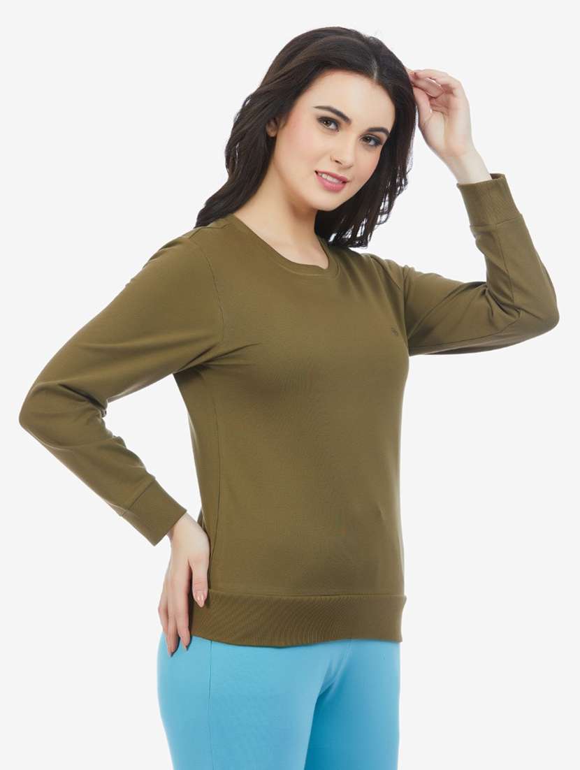 women solid long sleeve sweatshirt - 21694736 -  Standard Image - 2
