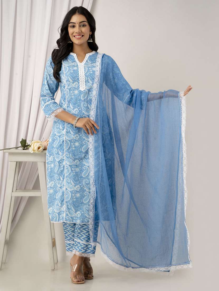 women paisley printed notch neck suit set