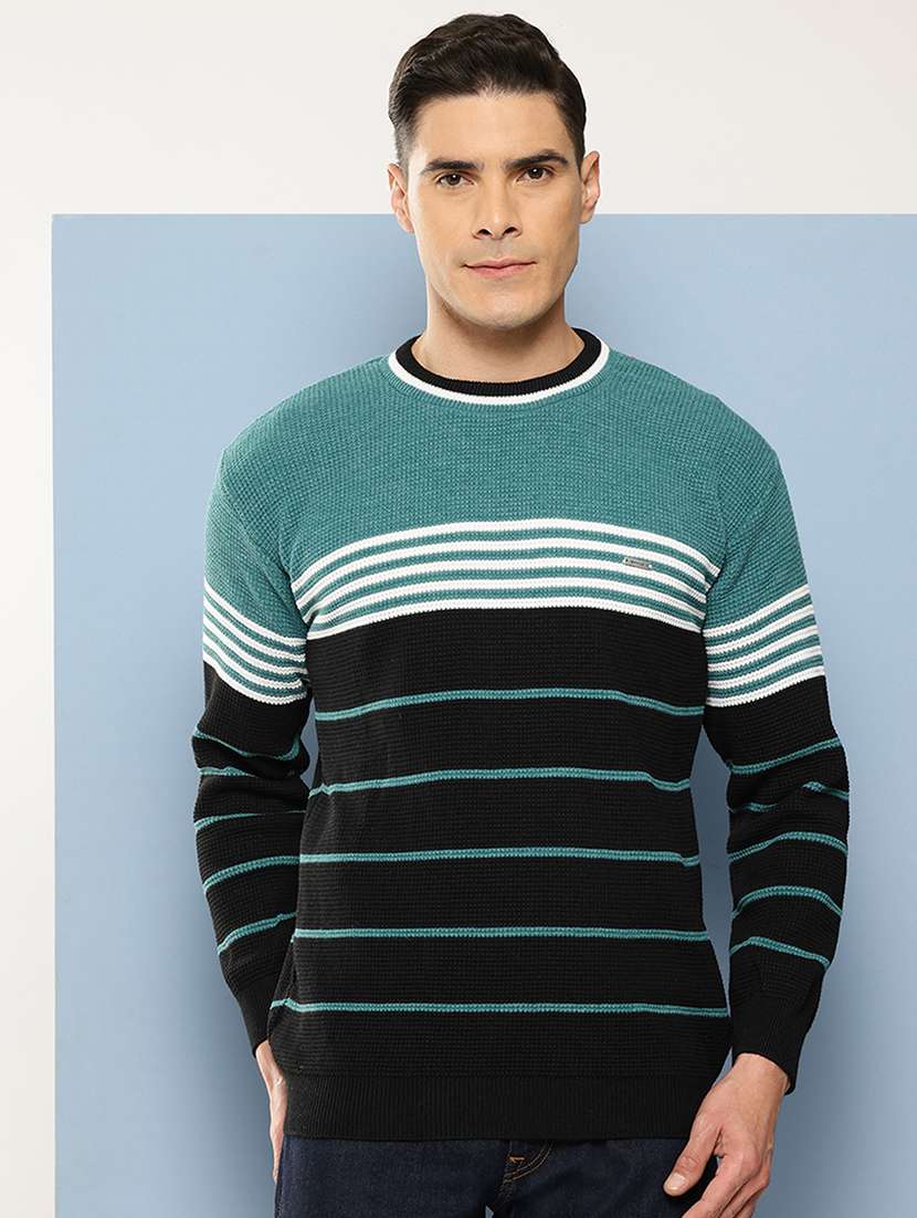 men crew neck striped pullover