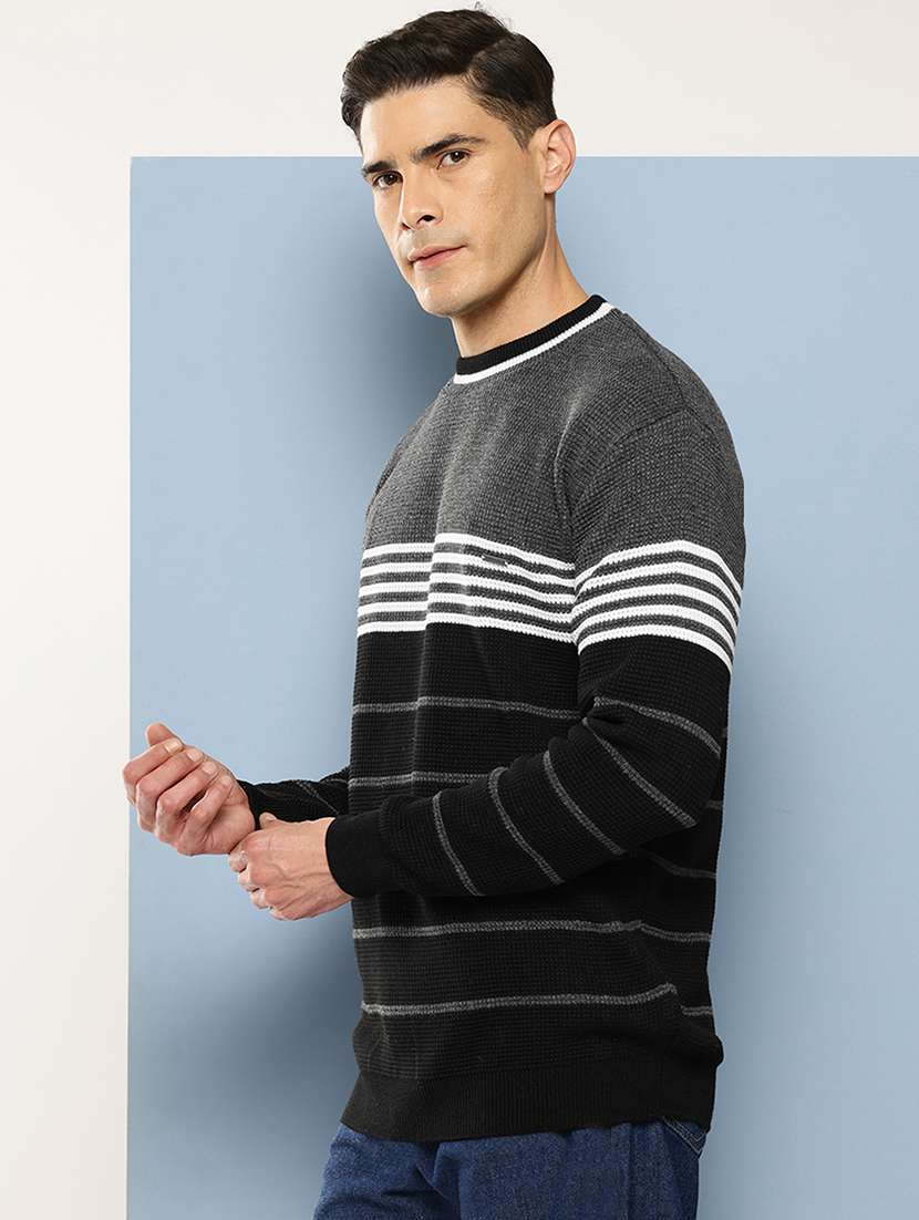 men crew neck striped pullover