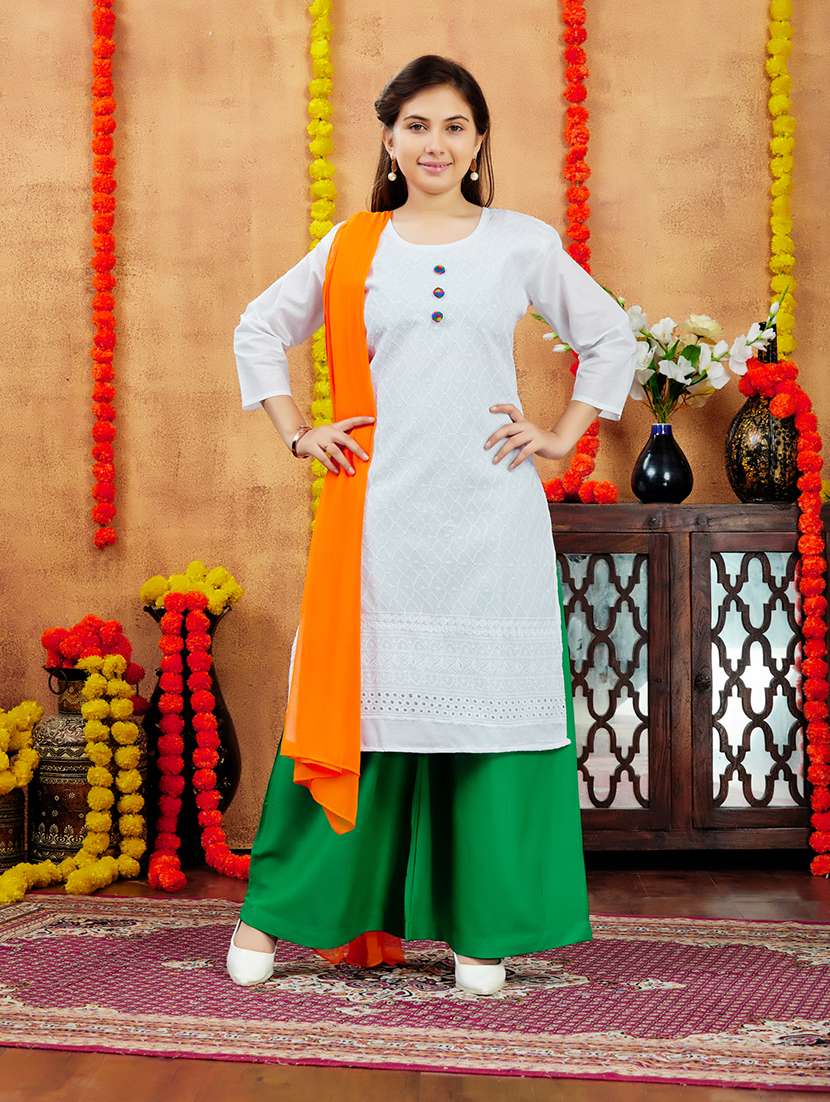 girls embroidered round neck straight kurta