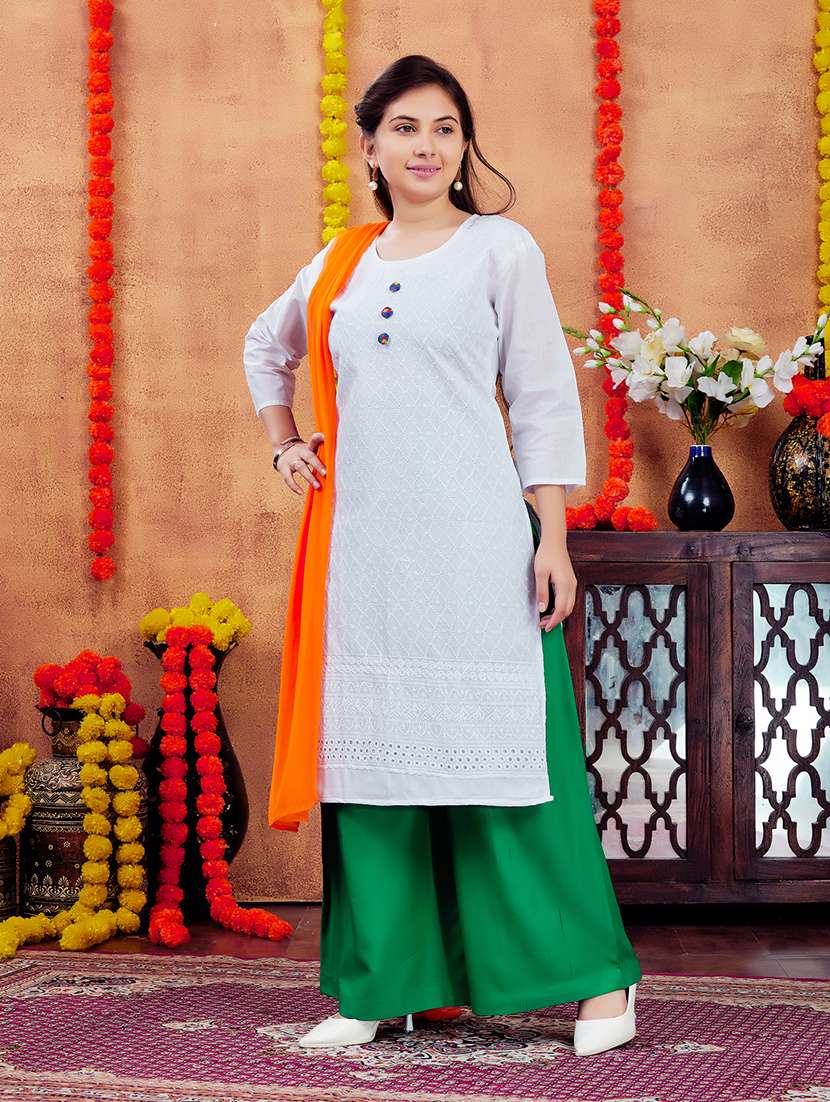 girls embroidered round neck straight kurta - 21694870 -  Standard Image - 2