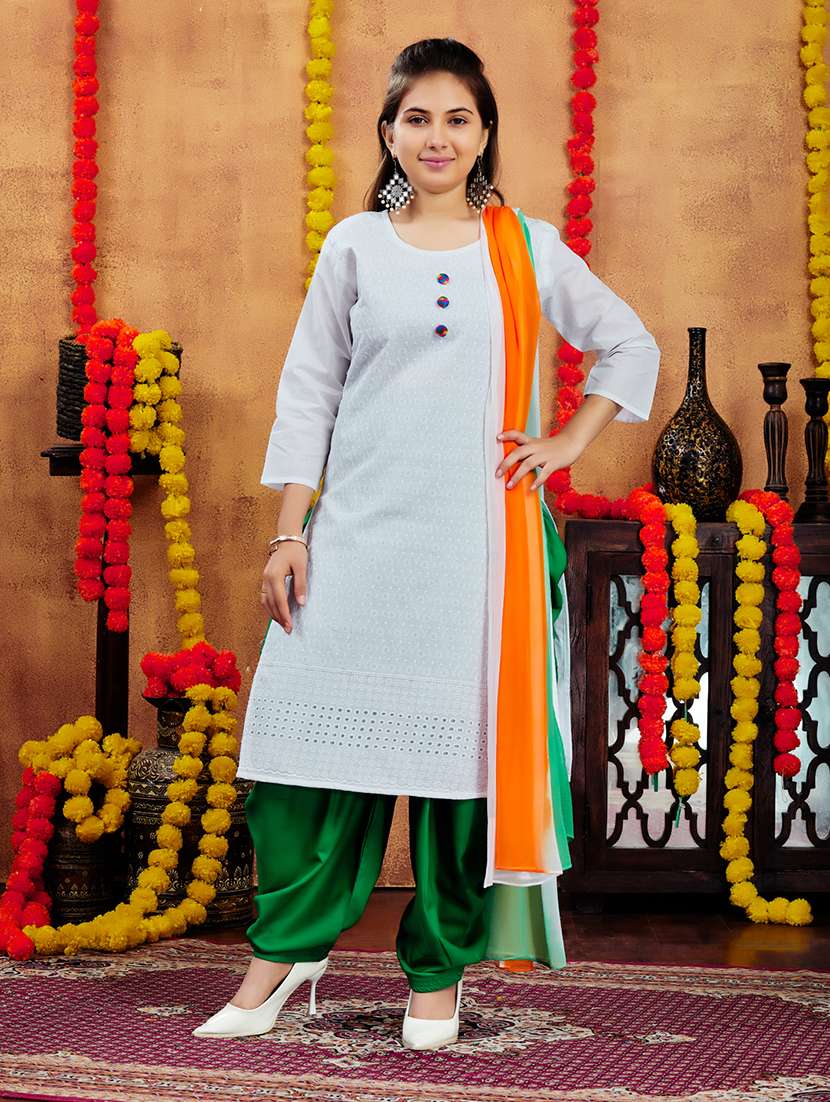 girls embroidered round neck straight kurta