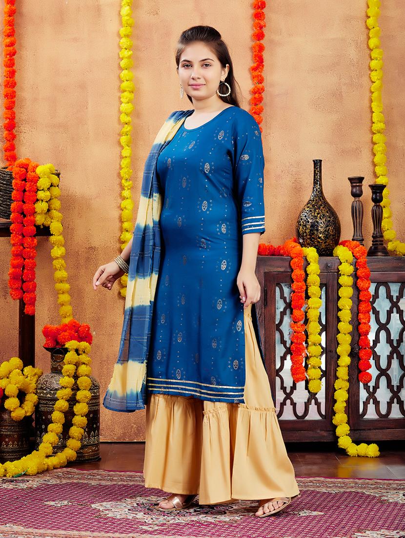 girls foil print round neck straight kurta - 21694874 - Standard Image - 2